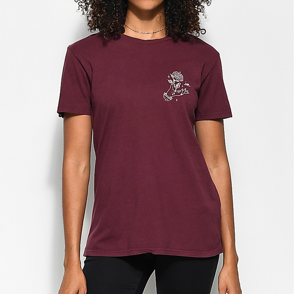 Dark Red Relaxed Fit Women’s Tee - Picture 2 of 5